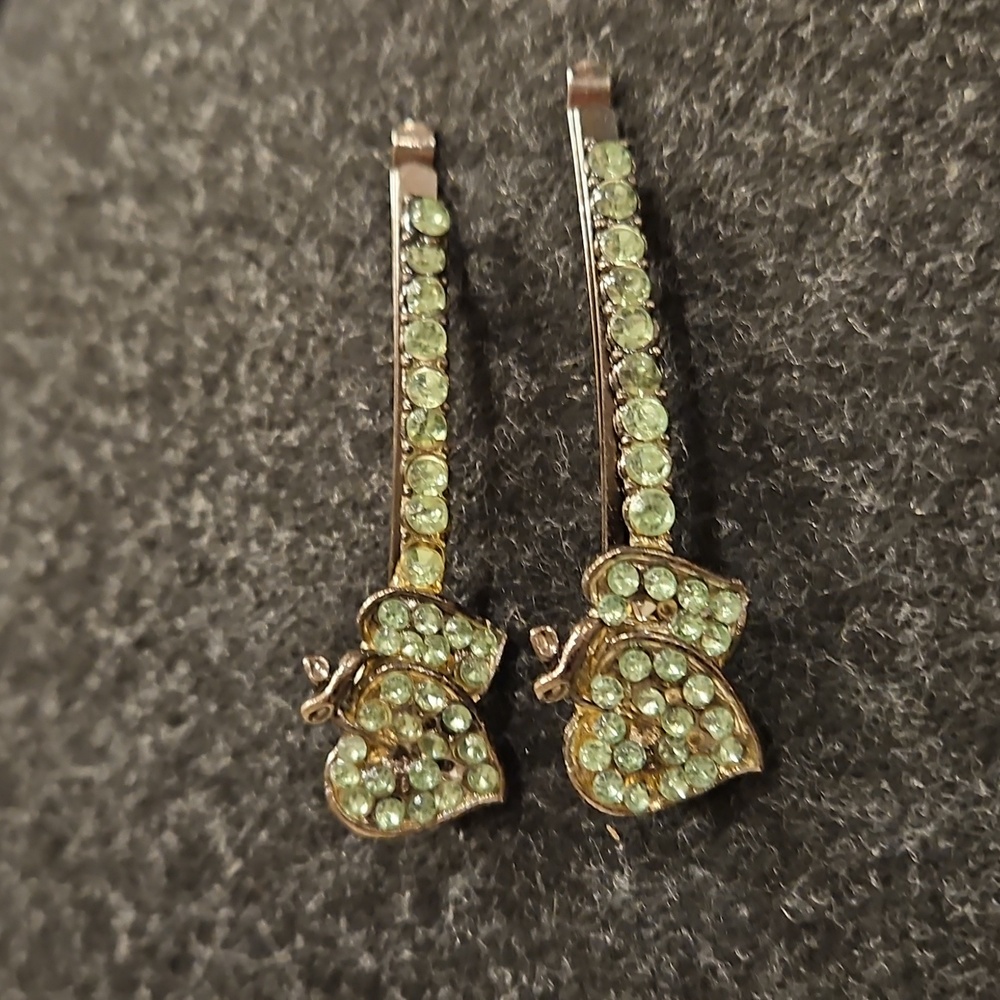 Set Of 4 Green Rhinestone hair pins Special Occasion Braid Prom Party Wedding - Picture 4 of 5